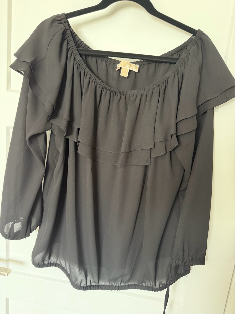 Michael Kors black Ruffle Off-Shoulder Blouse